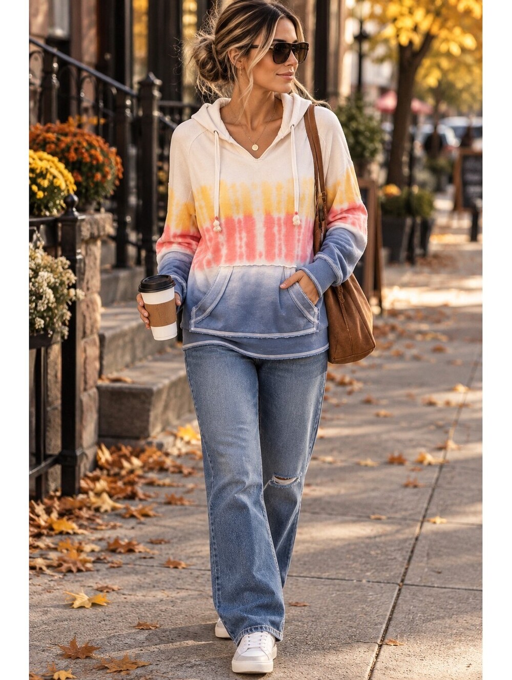 Ocean Drive Women’s S Tie Dye Hoodie Pink Yellow Blue Hi Low Boho Sweatshirt